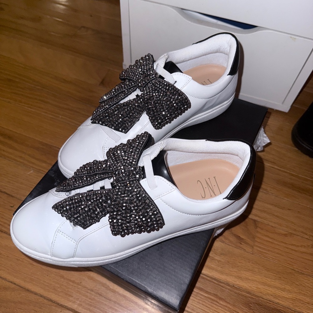 INC International Concepts Women's White Sneakers with Black Accents